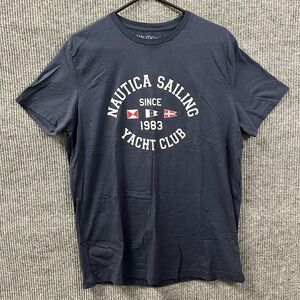 Nautica Sailing Yacht Club Mens Shirt L Blue 100% Cotton Short Sleeve Crew Neck